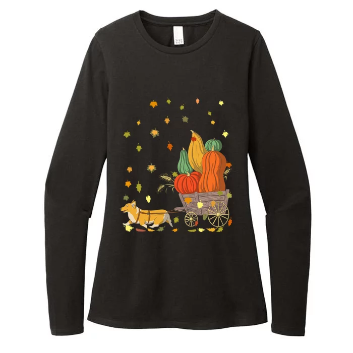 Cute Corgi Pumpkin Dog Lover Autumn Leaves Fall Thanksgiving Gift Womens CVC Long Sleeve Shirt