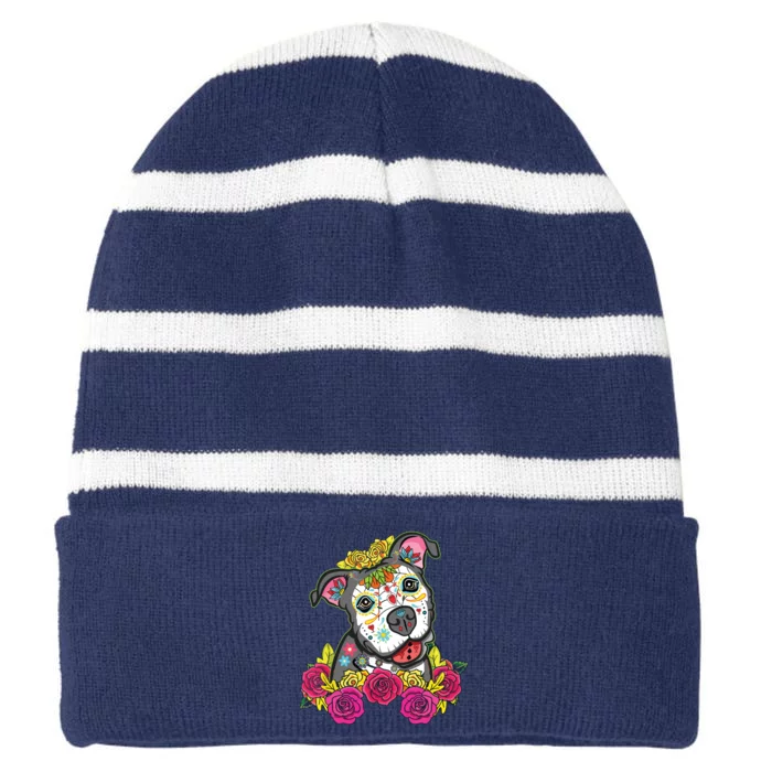 Cute Calavera Perro Dia De Los Muertos Halloween Dog Striped Beanie with Solid Band