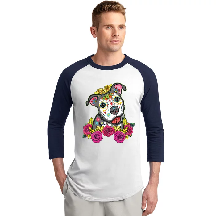 Cute Calavera Perro Dia De Los Muertos Halloween Dog Baseball Sleeve Shirt