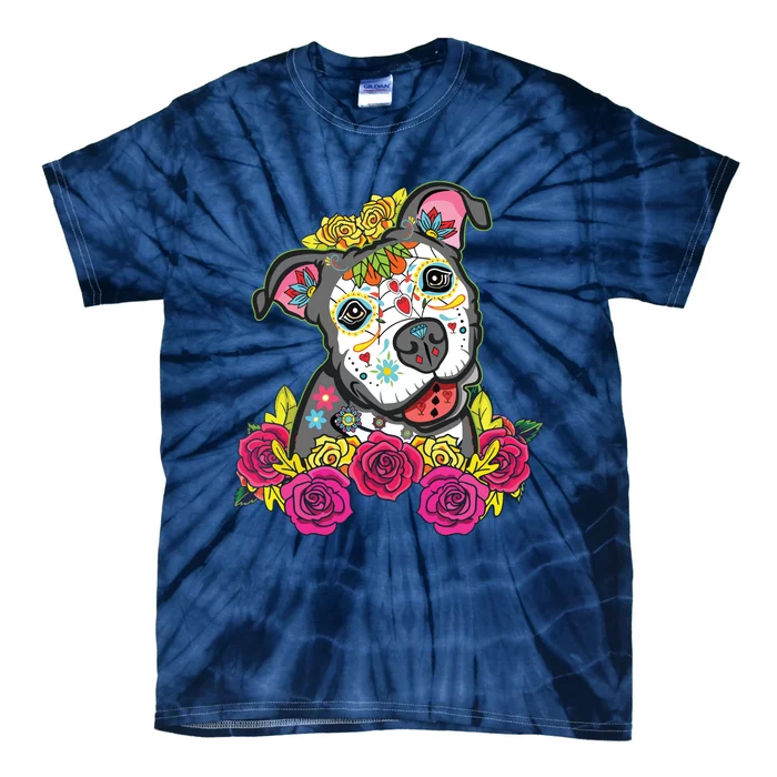 Cute Calavera Perro Dia De Los Muertos Halloween Dog Tie-Dye T-Shirt