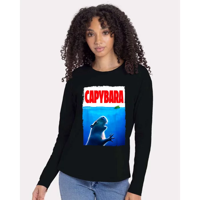 Classic Capybara Paws Lover Animals Outfits Capybaras Kawai Womens Cotton Relaxed Long Sleeve T-Shirt