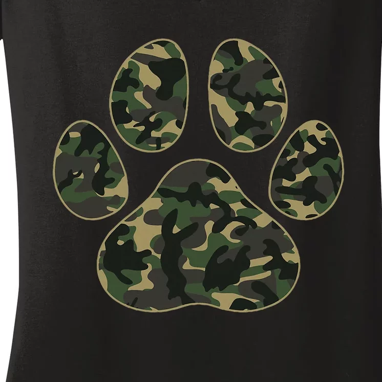 Cute Camo Paw Print Pet Owner Camouflage Paw Print Dog Lover Women's V-Neck T-Shirt