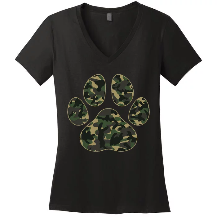 Cute Camo Paw Print Pet Owner Camouflage Paw Print Dog Lover Women's V-Neck T-Shirt