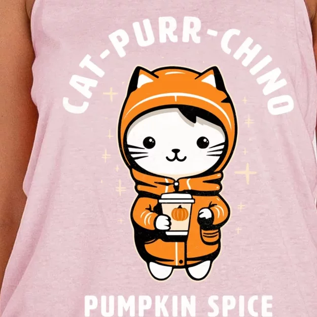 Cute Catpurrchino Pumpkin Spice Cappuccino Fall Kitten Fun Gift Women's Knotted Racerback Tank