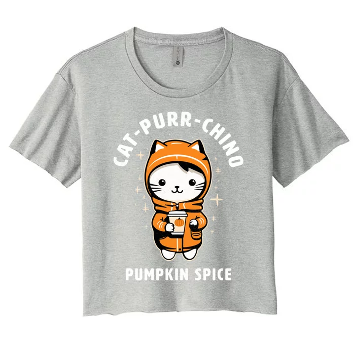 Cute Catpurrchino Pumpkin Spice Cappuccino Fall Kitten Fun Gift Women's Crop Top Tee