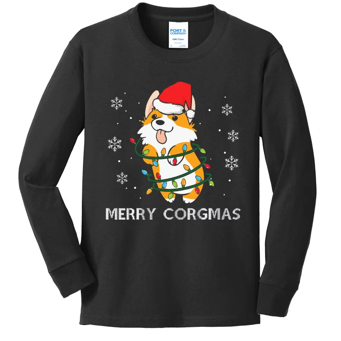 Corgi Christmas Pajamas Festive and Nerdy Dog Gifts Kids Long Sleeve Shirt