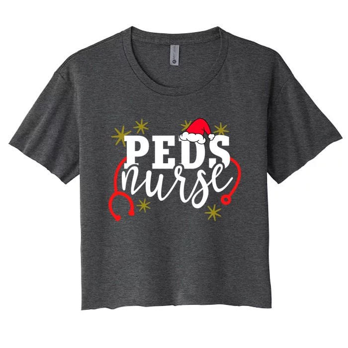 Cute Christmas Peds Nurse Santa Hat Holiday Pediatric Rn Gift Women's Crop Top Tee