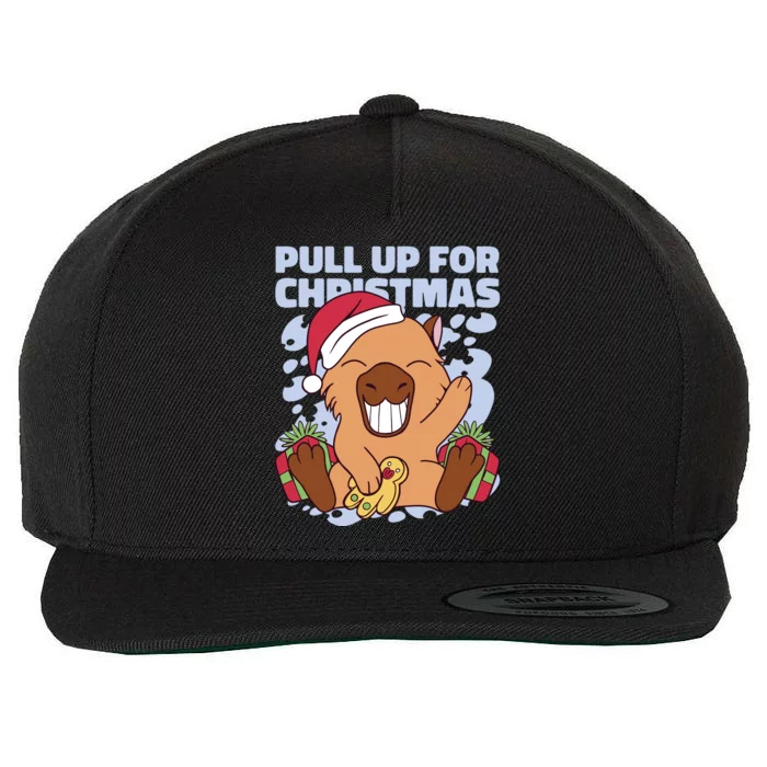 Christmas Capybara Pull Up Wool Snapback Cap