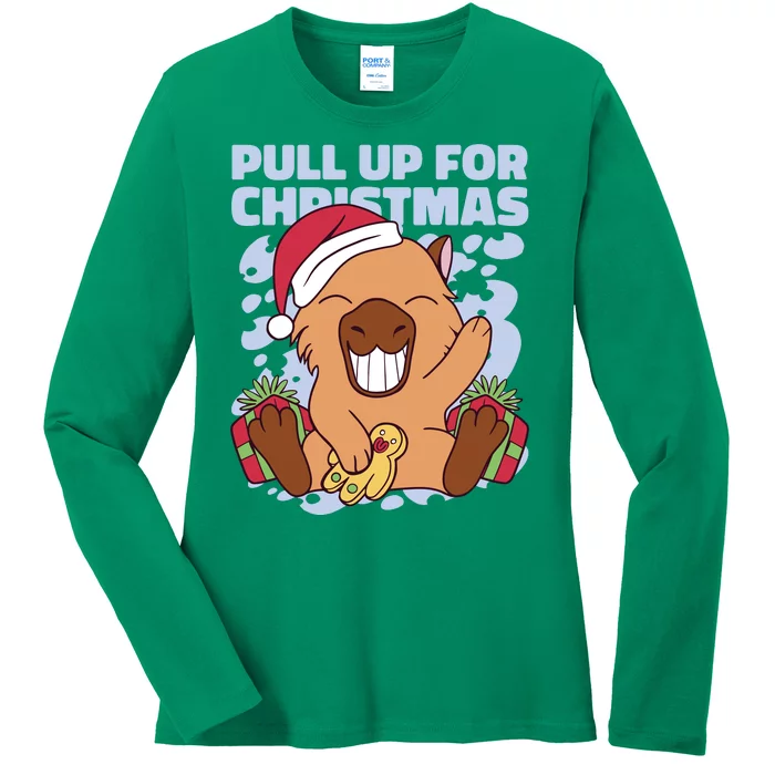 Christmas Capybara Pull Up Ladies Long Sleeve Shirt