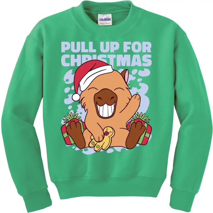 Christmas Capybara Pull Up Kids Sweatshirt