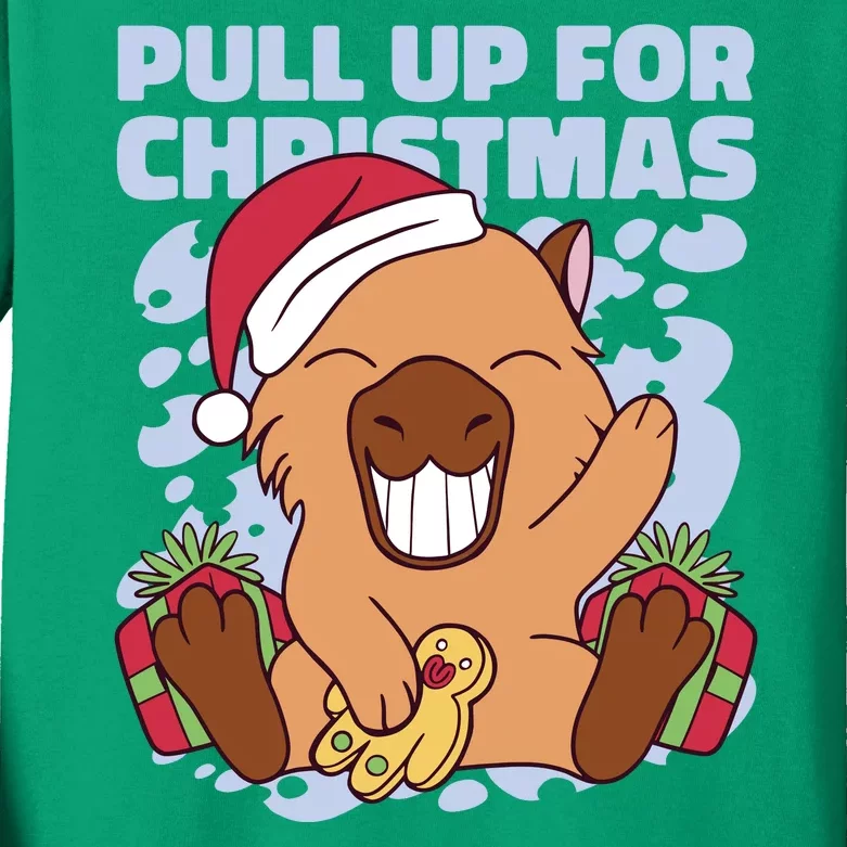 Christmas Capybara Pull Up Kids Long Sleeve Shirt