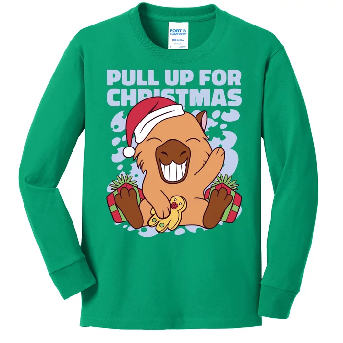 Christmas Capybara Pull Up Kids Long Sleeve Shirt