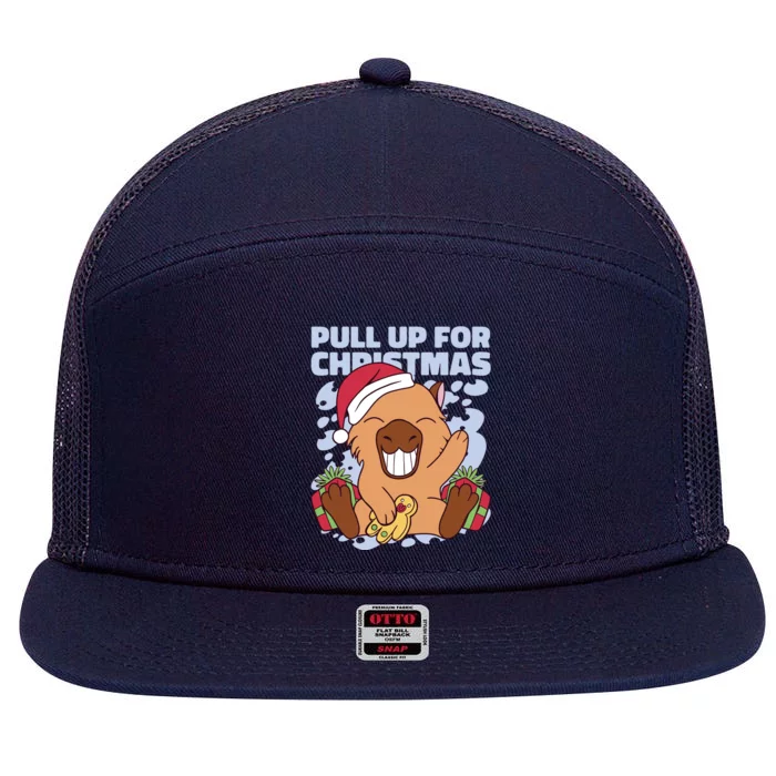 Christmas Capybara Pull Up 7 Panel Mesh Trucker Snapback Hat