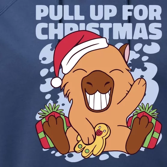 Christmas Capybara Pull Up Performance Fleece Hoodie