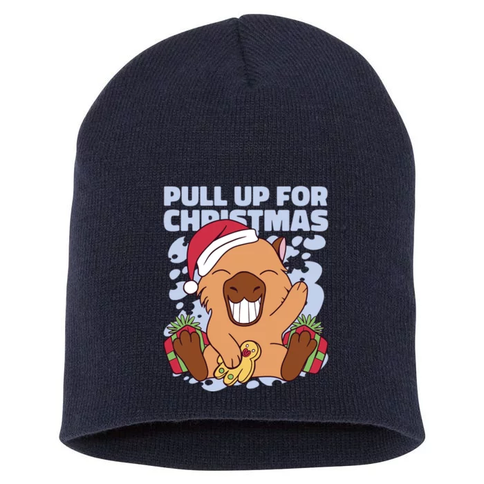 Christmas Capybara Pull Up Short Acrylic Beanie