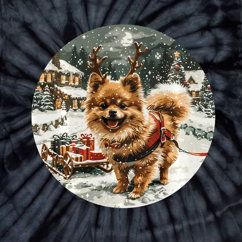 Cute Christmas Pomeranian Puppy Reindeer Dog Holiday Village Tie-Dye T-Shirt