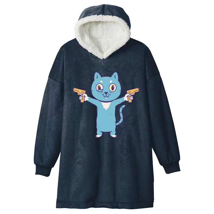 Crazy Cat Pew Pew Funny Hooded Wearable Blanket