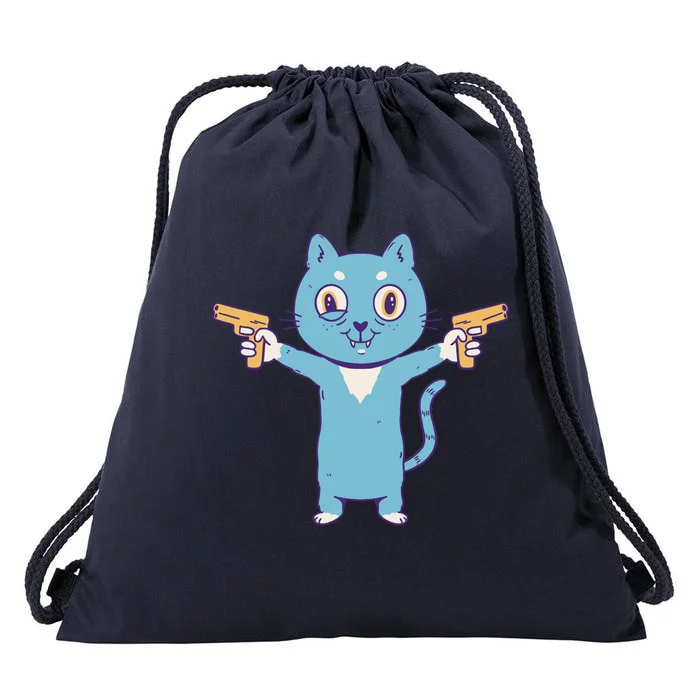 Crazy Cat Pew Pew Funny Drawstring Bag