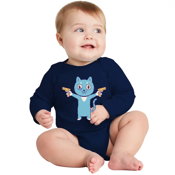 Crazy Cat Pew Pew Funny Baby Long Sleeve Bodysuit