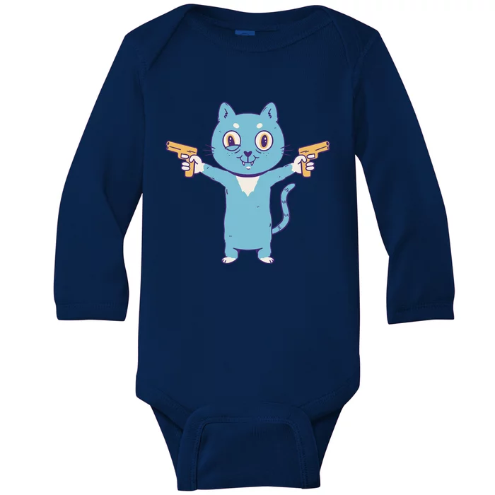 Crazy Cat Pew Pew Funny Baby Long Sleeve Bodysuit