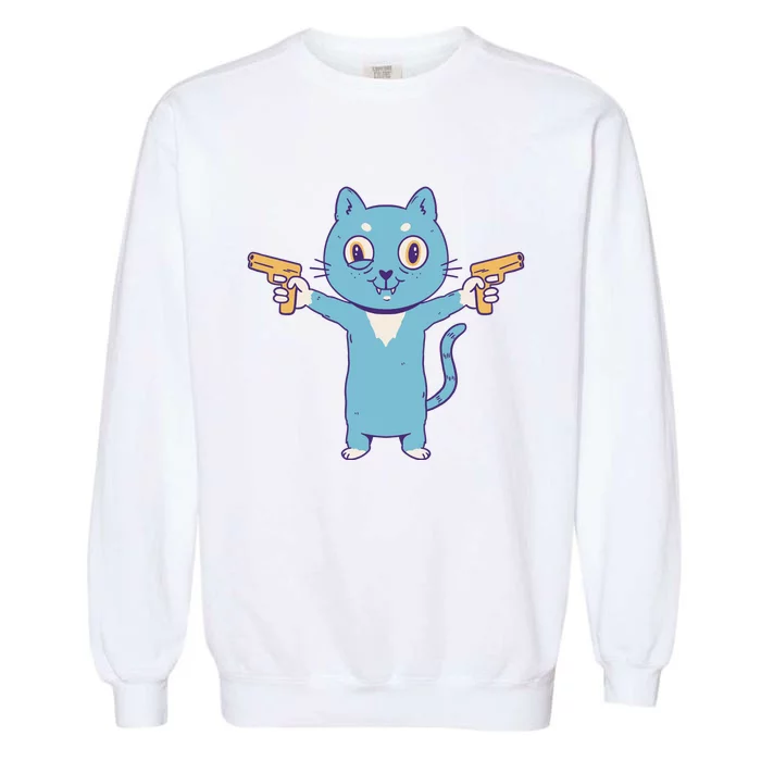 Crazy Cat Pew Pew Funny Garment-Dyed Sweatshirt