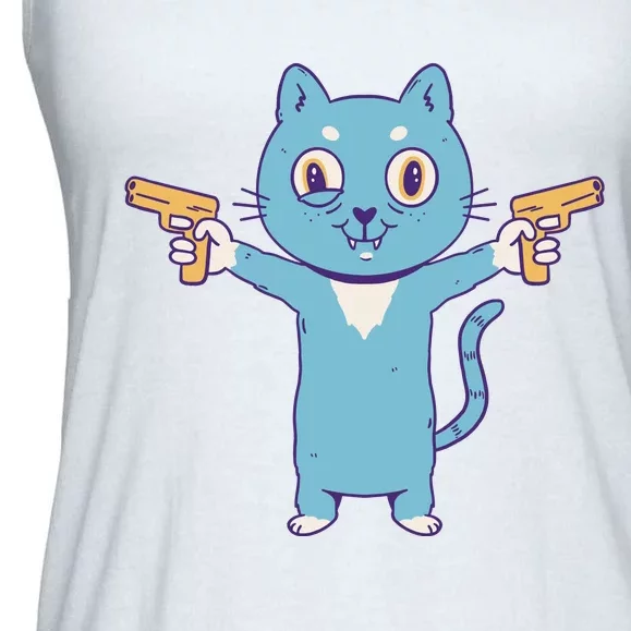 Crazy Cat Pew Pew Funny Ladies Essential Flowy Tank