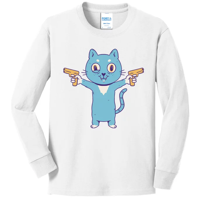 Crazy Cat Pew Pew Funny Kids Long Sleeve Shirt