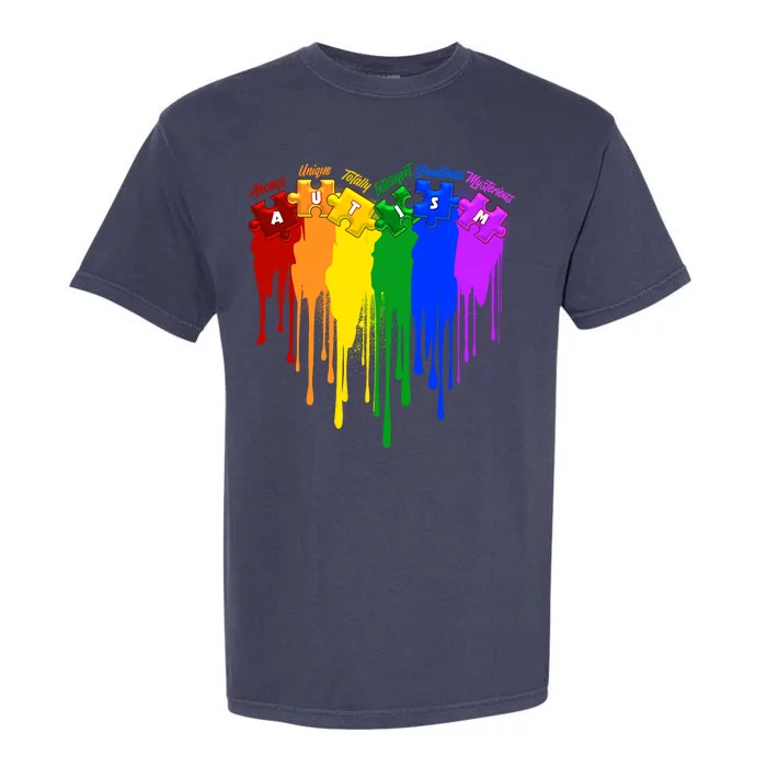 Cute Colorful Painted Autism Puzzle Pieces Heart Garment-Dyed Heavyweight T-Shirt