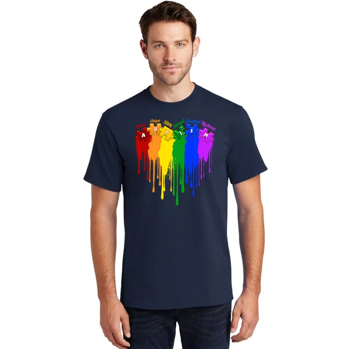 Cute Colorful Painted Autism Puzzle Pieces Heart Tall T-Shirt