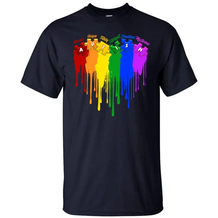 Cute Colorful Painted Autism Puzzle Pieces Heart Tall T-Shirt