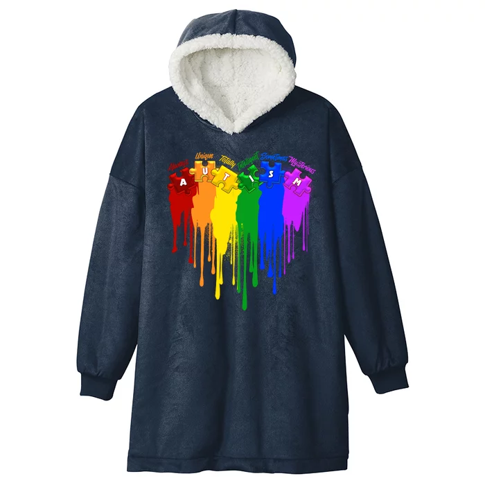 Cute Colorful Painted Autism Puzzle Pieces Heart Hooded Wearable Blanket