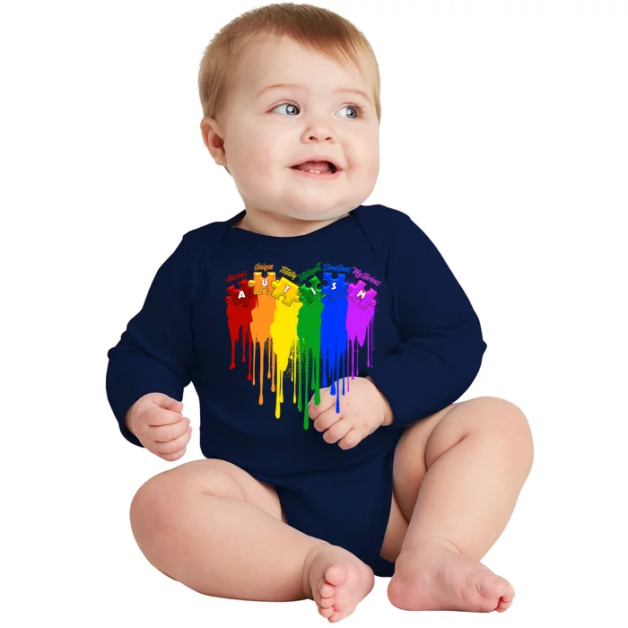 Cute Colorful Painted Autism Puzzle Pieces Heart Baby Long Sleeve Bodysuit