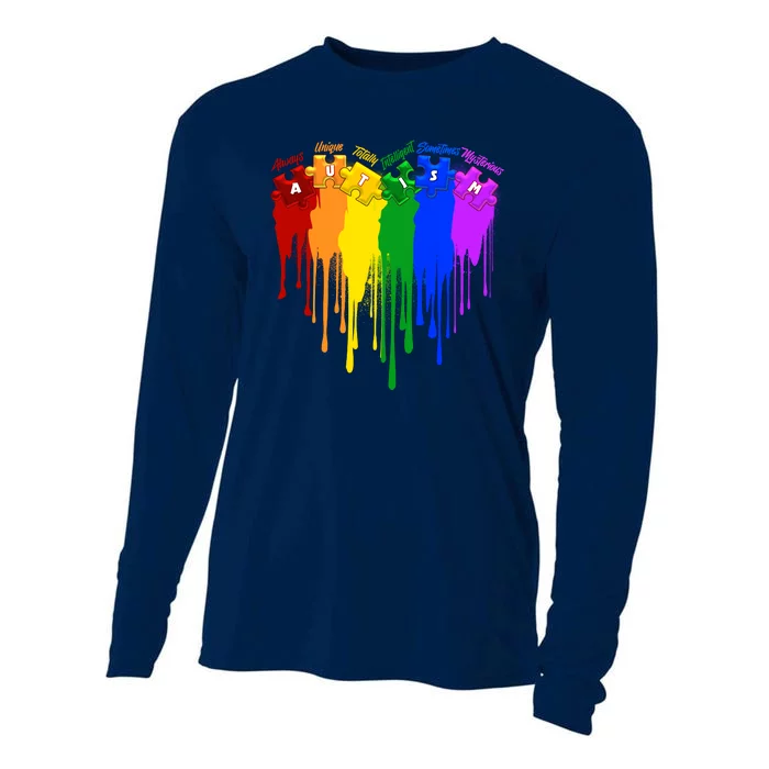 Cute Colorful Painted Autism Puzzle Pieces Heart Cooling Performance Long Sleeve Crew