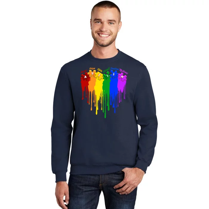 Cute Colorful Painted Autism Puzzle Pieces Heart Tall Sweatshirt