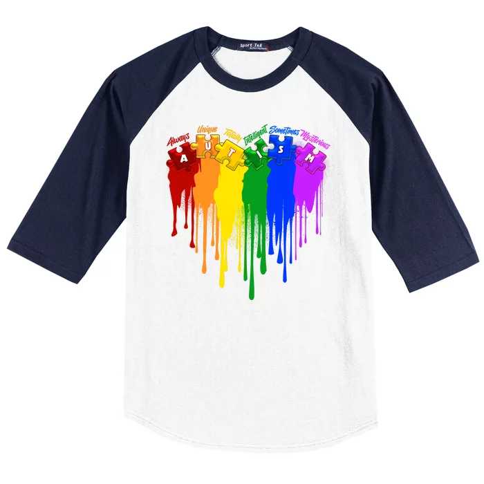 Cute Colorful Painted Autism Puzzle Pieces Heart Baseball Sleeve Shirt