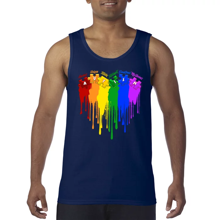 Cute Colorful Painted Autism Puzzle Pieces Heart Tank Top