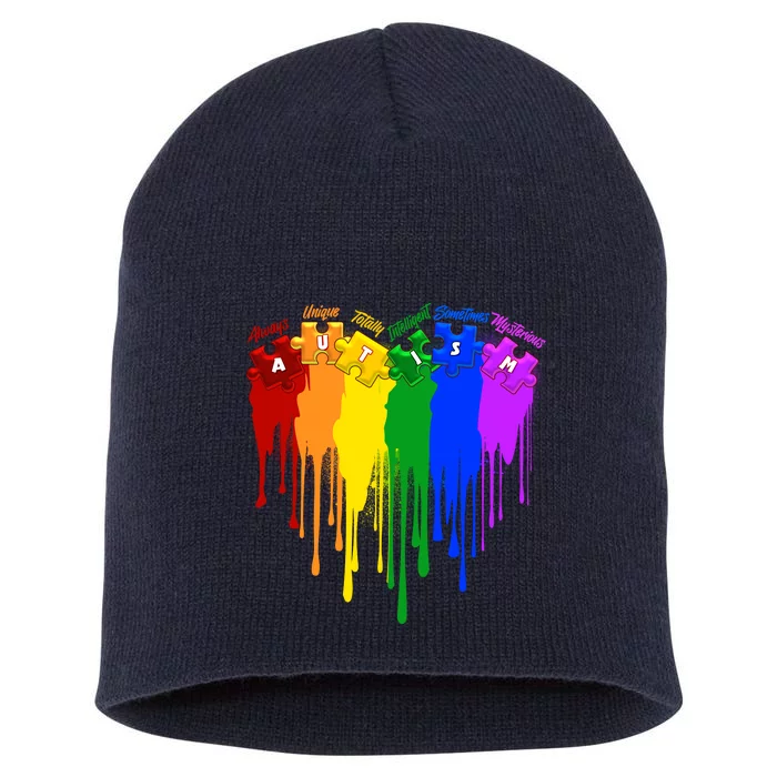 Cute Colorful Painted Autism Puzzle Pieces Heart Short Acrylic Beanie