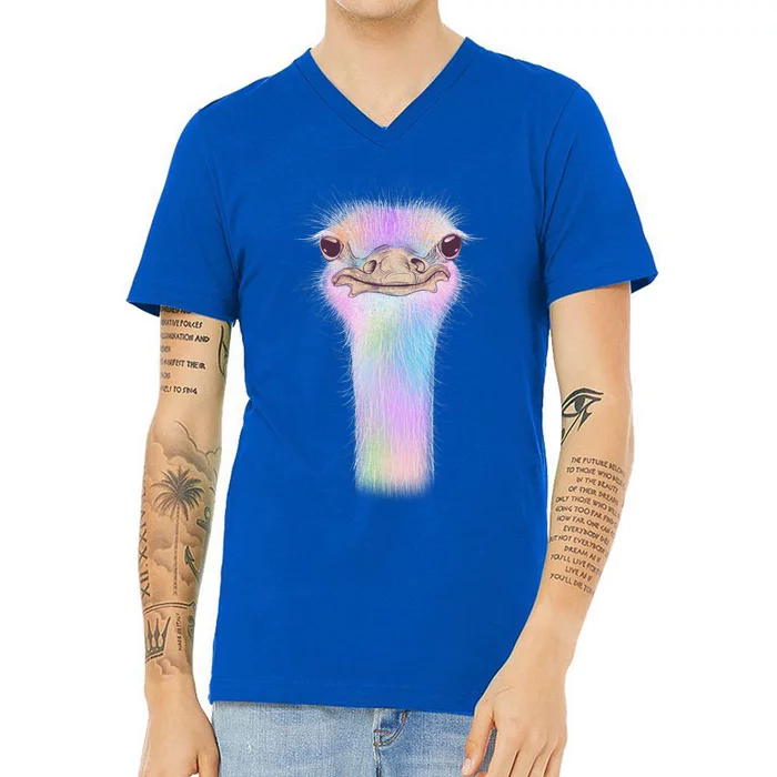 Cute Colorful Pastel Ostrich V-Neck T-Shirt