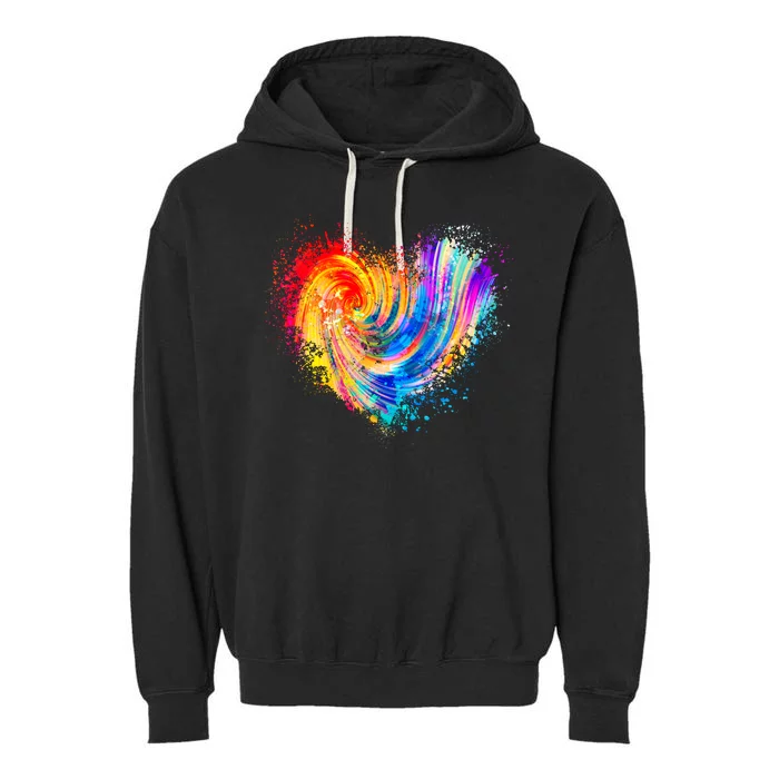 Cool Colorful Paint Swirl Splatter Heart Garment-Dyed Fleece Hoodie