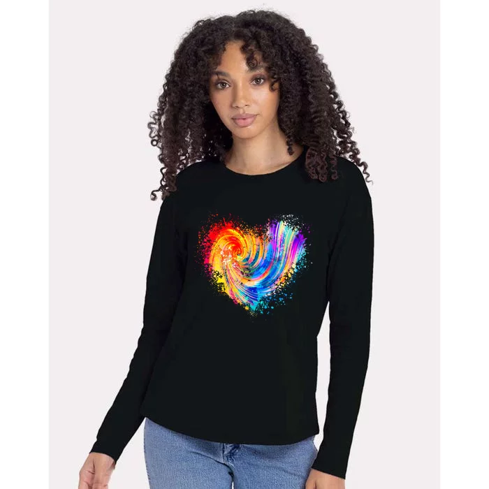 Cool Colorful Paint Swirl Splatter Heart Womens Cotton Relaxed Long Sleeve T-Shirt