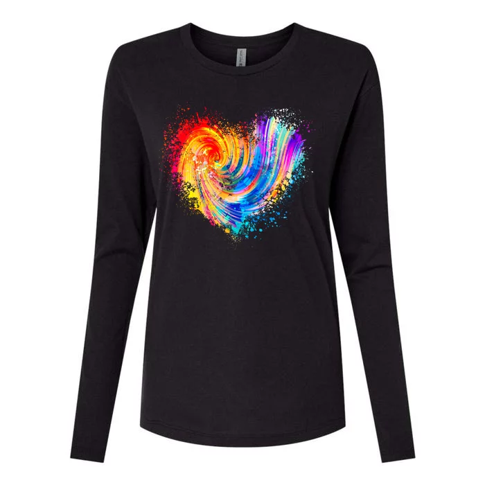 Cool Colorful Paint Swirl Splatter Heart Womens Cotton Relaxed Long Sleeve T-Shirt