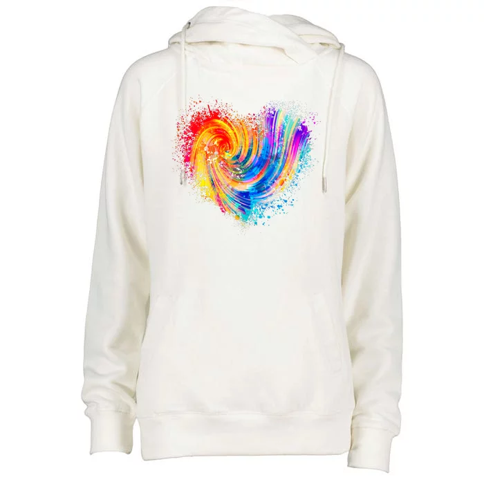 Cool Colorful Paint Swirl Splatter Heart Womens Funnel Neck Pullover Hood