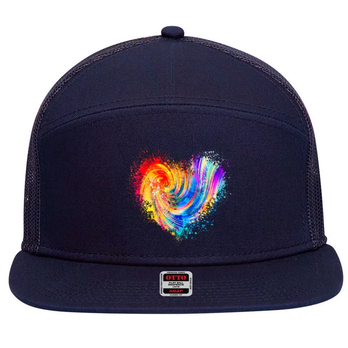 Cool Colorful Paint Swirl Splatter Heart 7 Panel Mesh Trucker Snapback Hat