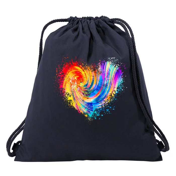 Cool Colorful Paint Swirl Splatter Heart Drawstring Bag