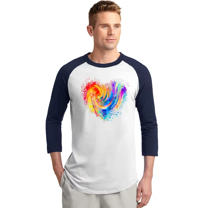 Cool Colorful Paint Swirl Splatter Heart Baseball Sleeve Shirt