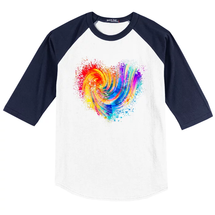 Cool Colorful Paint Swirl Splatter Heart Baseball Sleeve Shirt