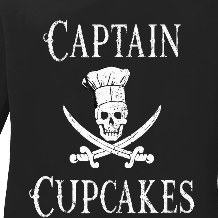 Captain Cupcakes Pirate Culinary Cupcake Lover Gift Ladies Long Sleeve Shirt