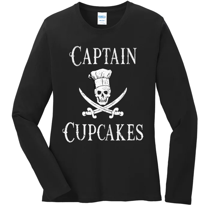 Captain Cupcakes Pirate Culinary Cupcake Lover Gift Ladies Long Sleeve Shirt