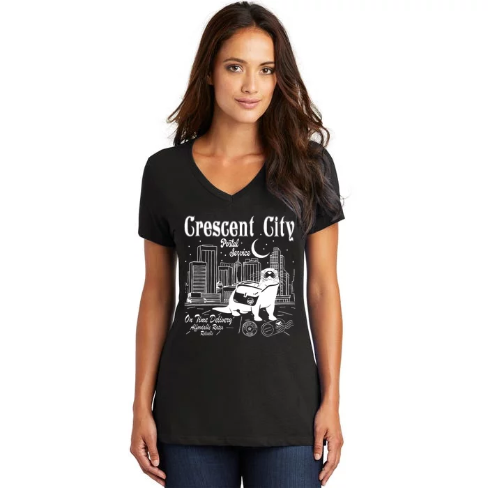 Crescent City Postal Service Messenger Otter Crescent City Women's V-Neck T-Shirt