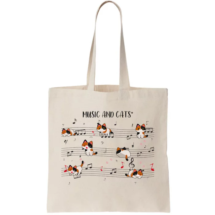 Calico Cat Playing Music Note Cat Gifts For Cat Dad Cat Mom Tote Bag